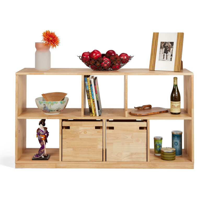 Zanesfield Low Bookcase Sofa Console Solid Wood Open Shelving